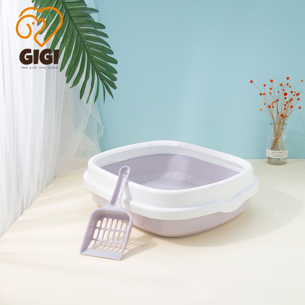 Khay chậu cát vệ sinh cho mèo size trung hình bầu dục nhựa cao cấp tặng kèm xẻng xúc cát - GiGi Pet Shop