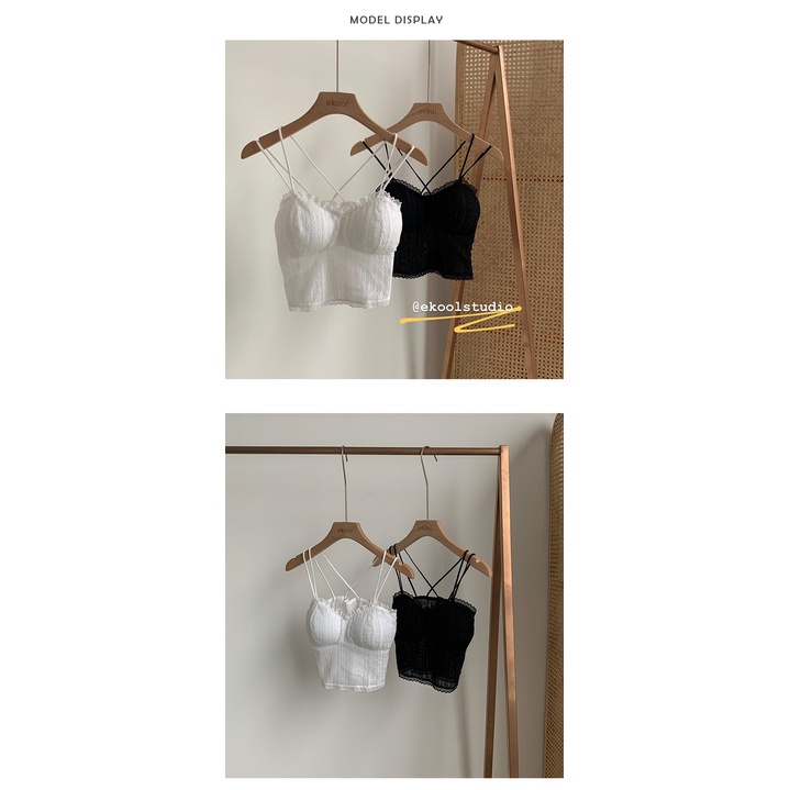 DUNEA Áo hai dây phối ren có đệm ngực gợi cảm cho nữ