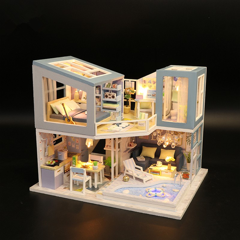 Mô hình nhà DIY Doll House First Meet Kèm Mica Chống bụi, Bộ dụng cụ và Keo dán