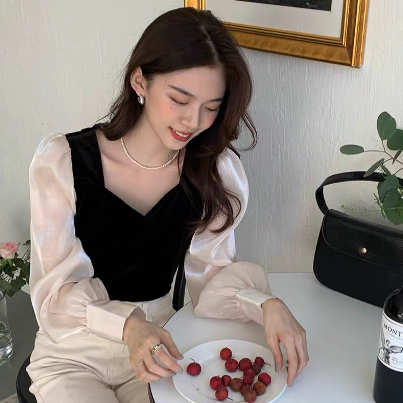 🍃 ÁO NHUNG CỔ U PHỐI TAY TƠ BÓNG (Zamy Store)