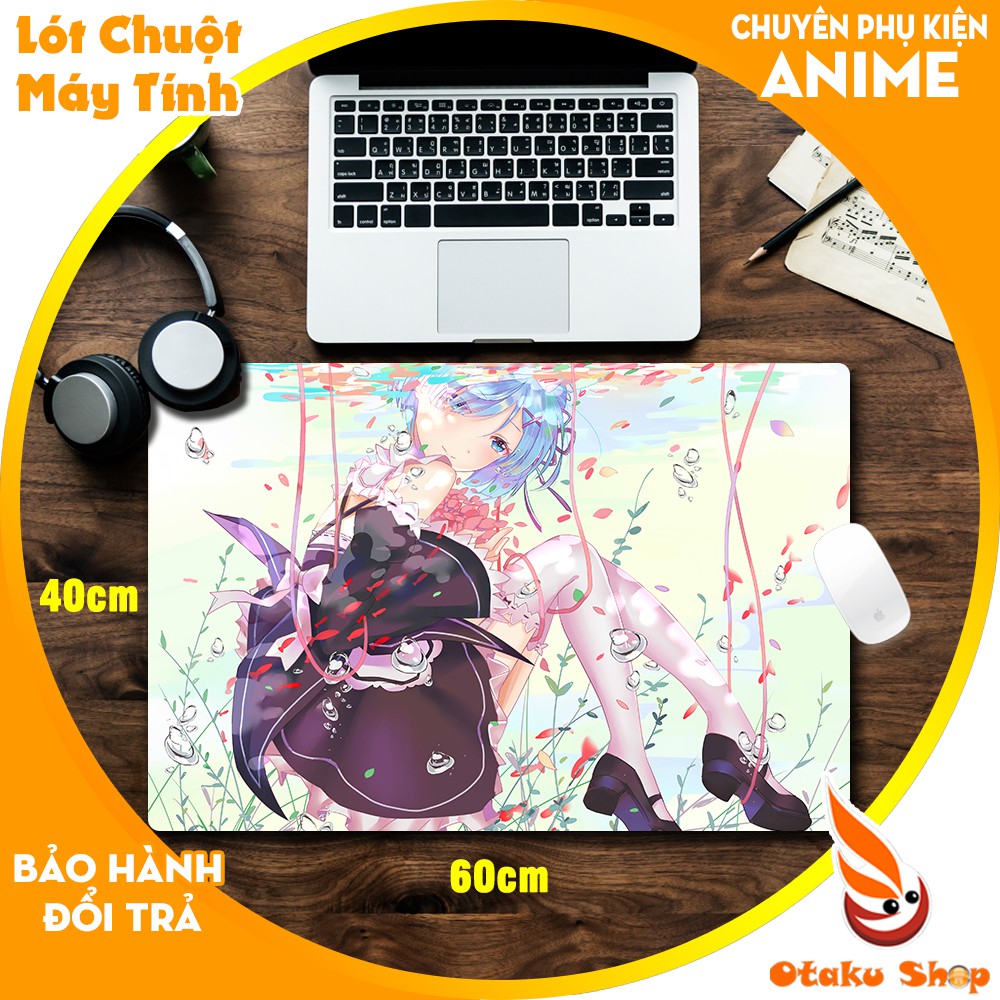 { Mouse pad cỡ lớn } Lót chuột Anime Re Zero Ram Rem chất liệu cao su để trên bàn di chuột chơi game kích thước 60x40cm