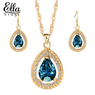 ELLA ® 3Pcs/Set Jewelry Faux Gemstone Inlaid Waterdrop Necklace Earrings