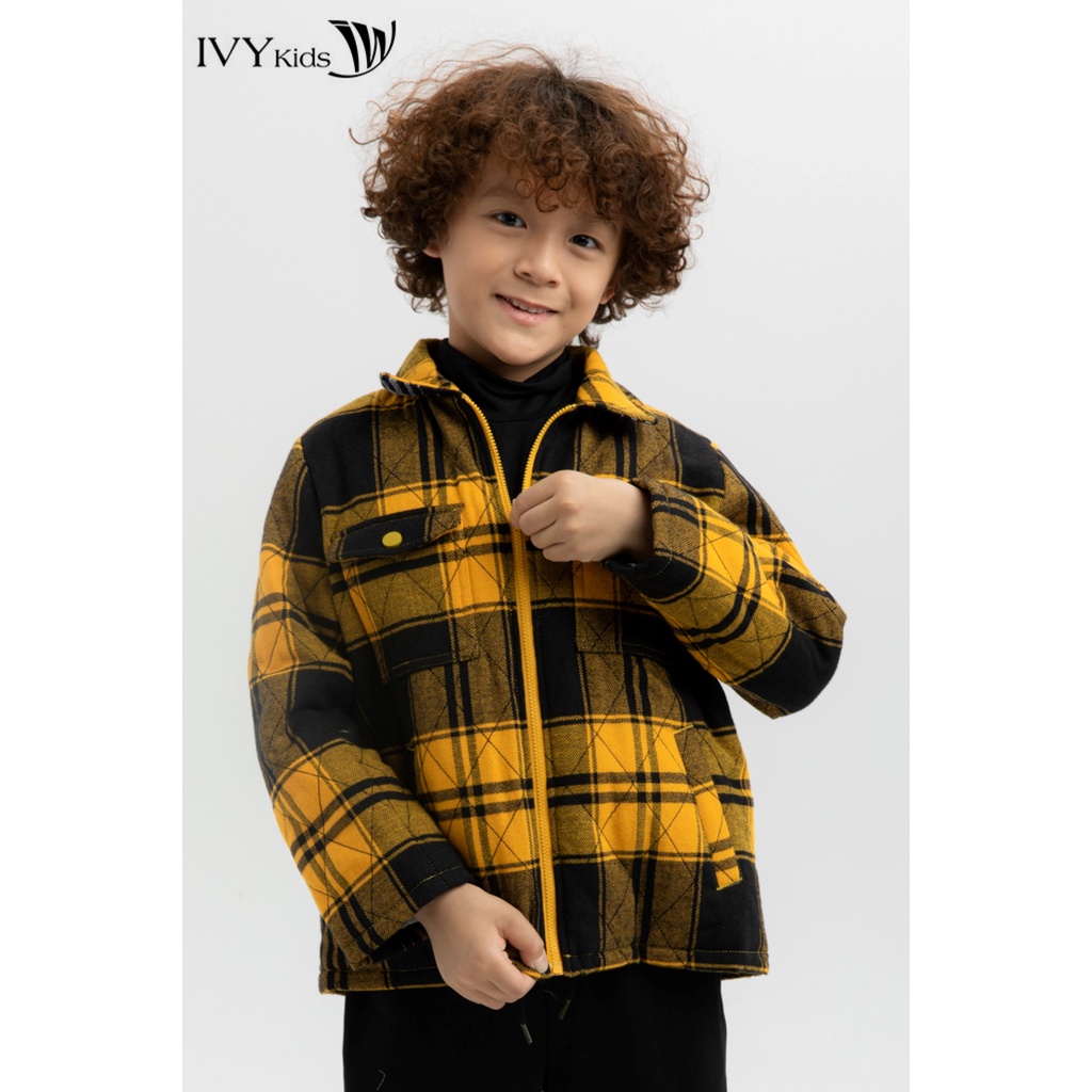 Áo khoác kẻ cam bé trai IVY moda MS 70K1181
