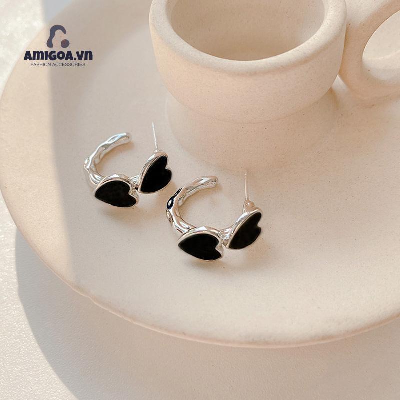 ✨✨Hoa Tai Hình Trái Tim Màu Đen Phong Cách Hàn Quốc Cho Nữ