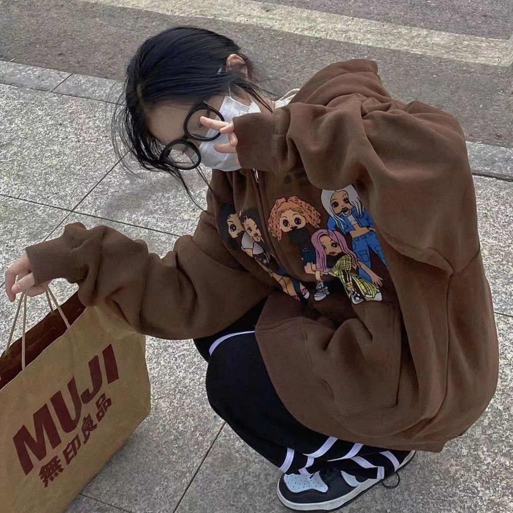 Áo Khoác sweater Màu Nâu Cổ Điển Có Dây Kéo Và Túi Phong Cách Dân Tộc Mỹ Cho Nam Và Nữ st