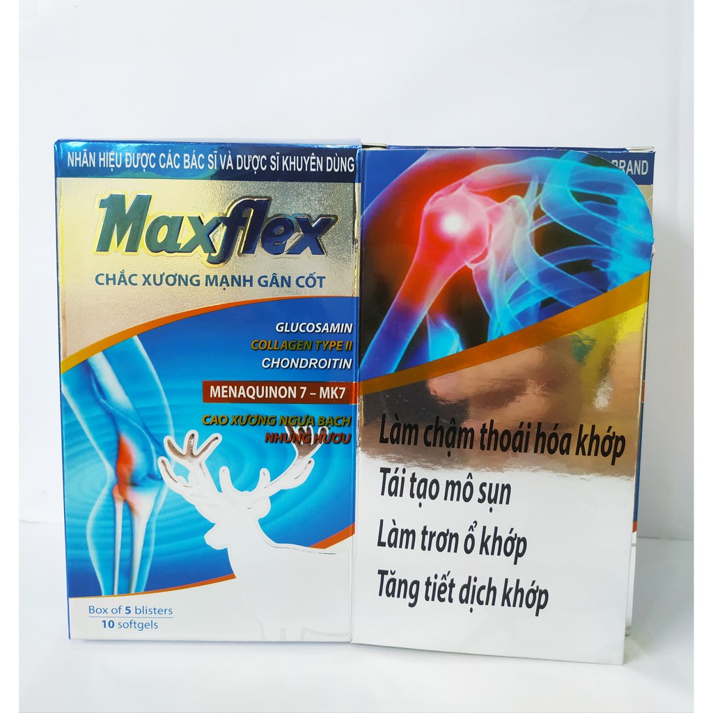 Viên Uống Bổ Xương Khớp Maxflex - Làm Chậm Thoái Hóa Khớp - Tái Tạo Mô Sụn - Làm Trơn Ổ Khớp Tăng Tiết Dịch Khớp Hộp 50V