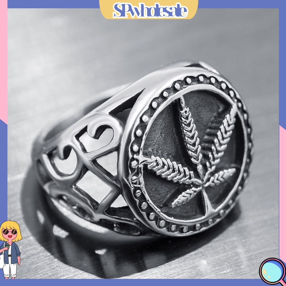 {SPwholesale} Nhẫn bằng thép không gỉ khắc hình chiếc lá thời trang dành cho nam