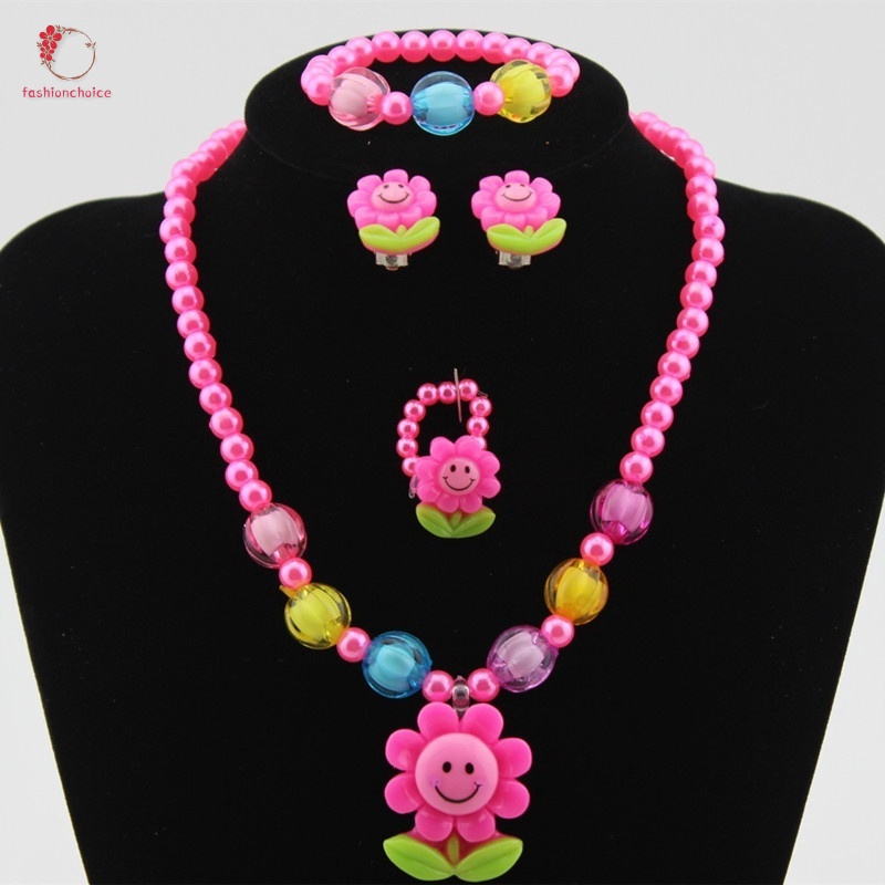 Bộ dây chuyền , vòng tay và khuyên tai hình hoa hướng dương cho bé gái