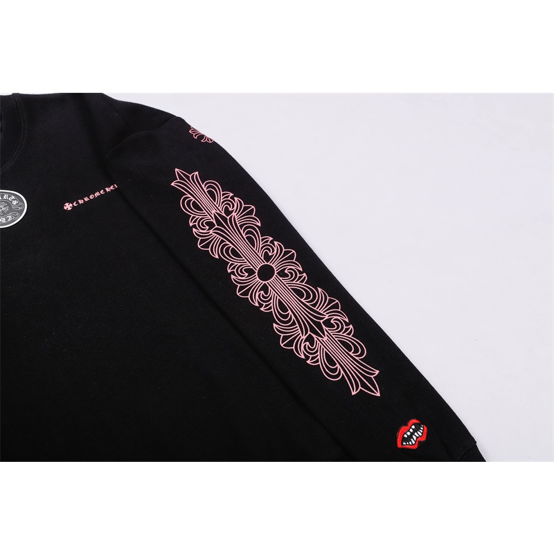 Áo sweater CHROME HEARTS cổ tròn dài tay họa tiết hoa anh đào thời trang cho nam nữ