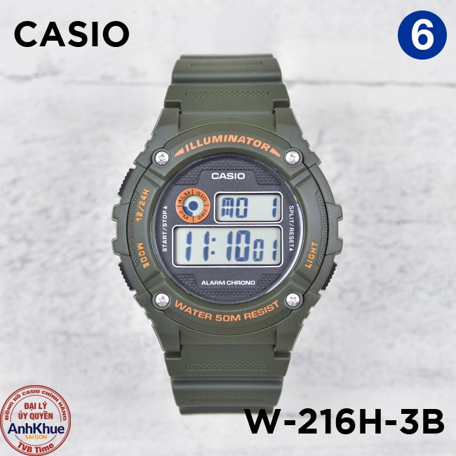 Đồng hồ nam dây nhựa Casio Standard chính hãng Anh Khuê W-216 Series (43mm)