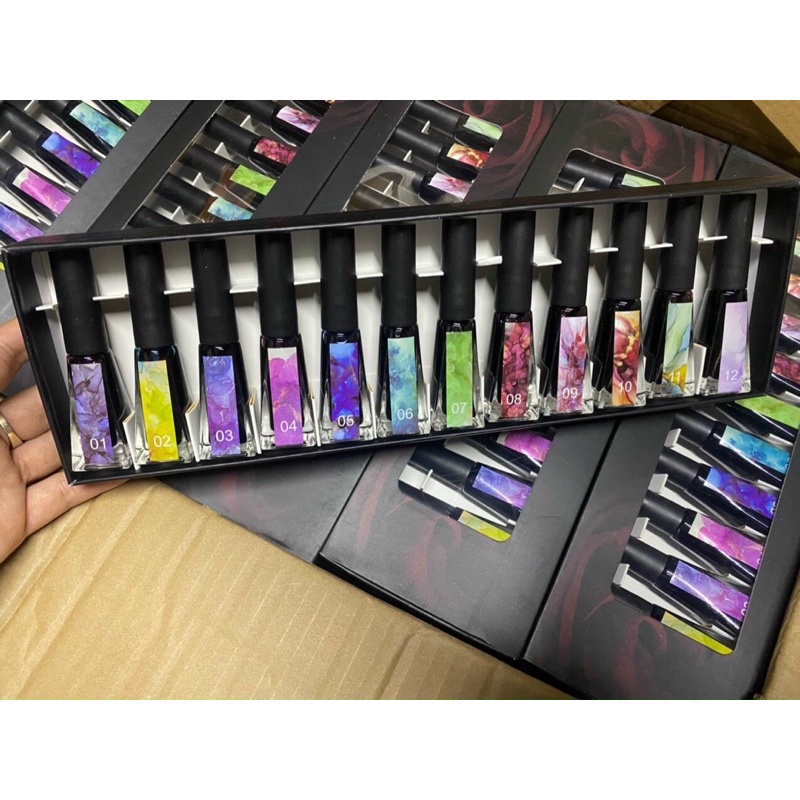 cồn loang , set cồn loang bộ 12 màu , màu đậm độ lên màu tốt, độ loang màu tự nhiên dễ sử dụng