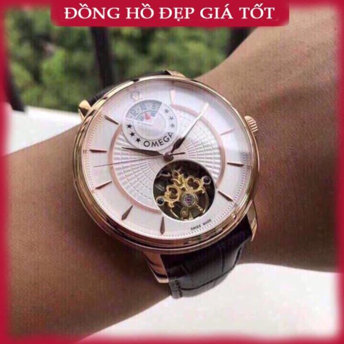 Đồng hồ Nam Omegga máy cơ trăng sao hở vành tóc automatic nhiều màu dây da 42mm WACH