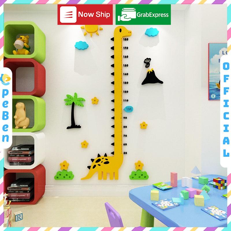 Thước đo chiều cao cho bé Khủng Long Cổ Dài Tranh dán tường mica 3d decor Nhiều Size - EPeBen