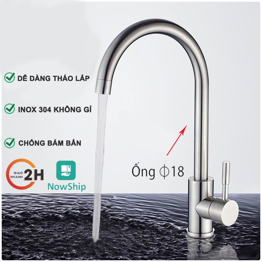 [Mã LIFEBKA5 giảm 10% tối đa 1 Triệu đơn 500k] Vòi rửa chén bát lạnh inox 304 phi 18