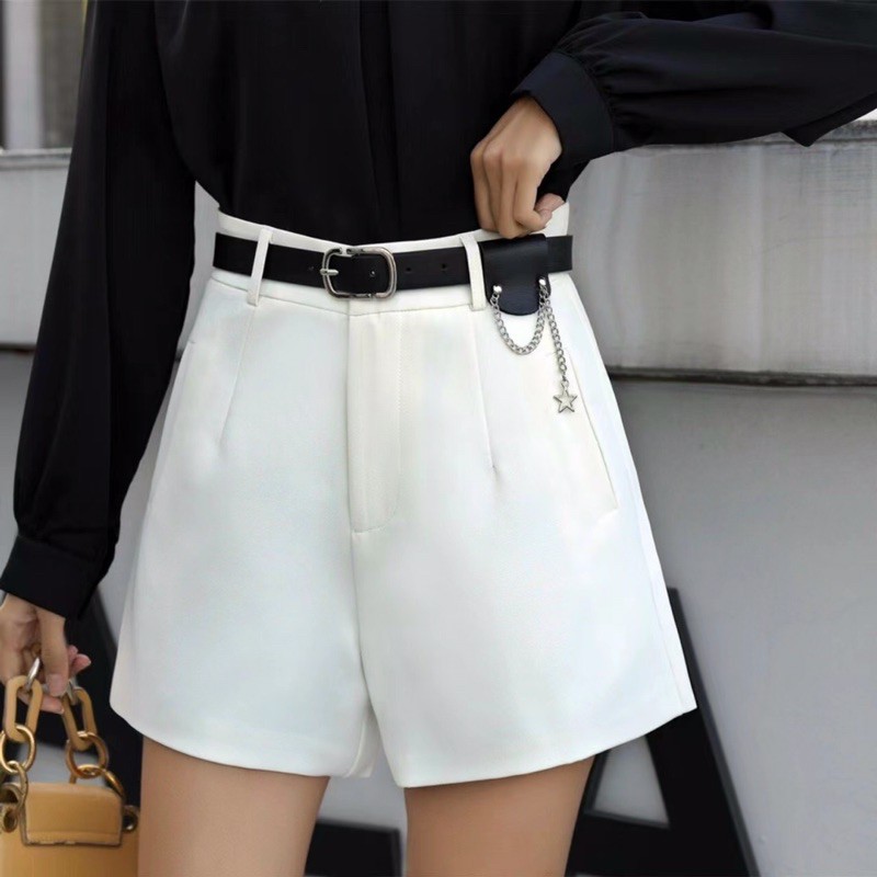Quần sooc vải QC cạp cao kèm đai