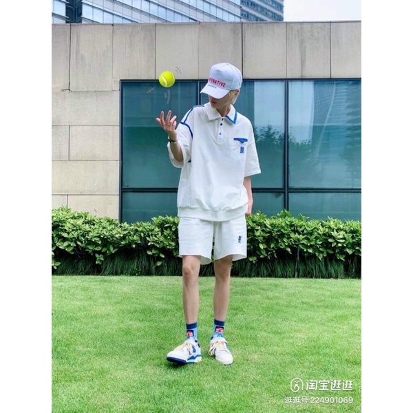 Bộ cổ bẻ nam nữ viền xanh KA12