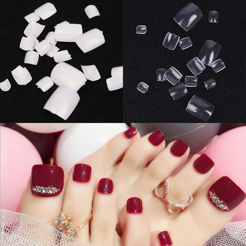 Bộ 100 Móng Chân Giả / 10 Kích Cỡ Bằng Acrylic Trong Suốt Trang Trí Móng Chân