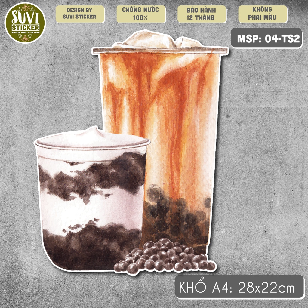 Decal Trà Sữa khổ lớn trang trí tường, dán kính, trang trí quán cà phê khổ A4 chống nước. MSP: KL21
