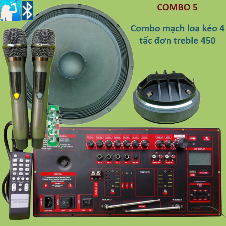 Combo mạch loa kéo 4 tấc đơn treble kèn 450 công suất 200W - 300W Red