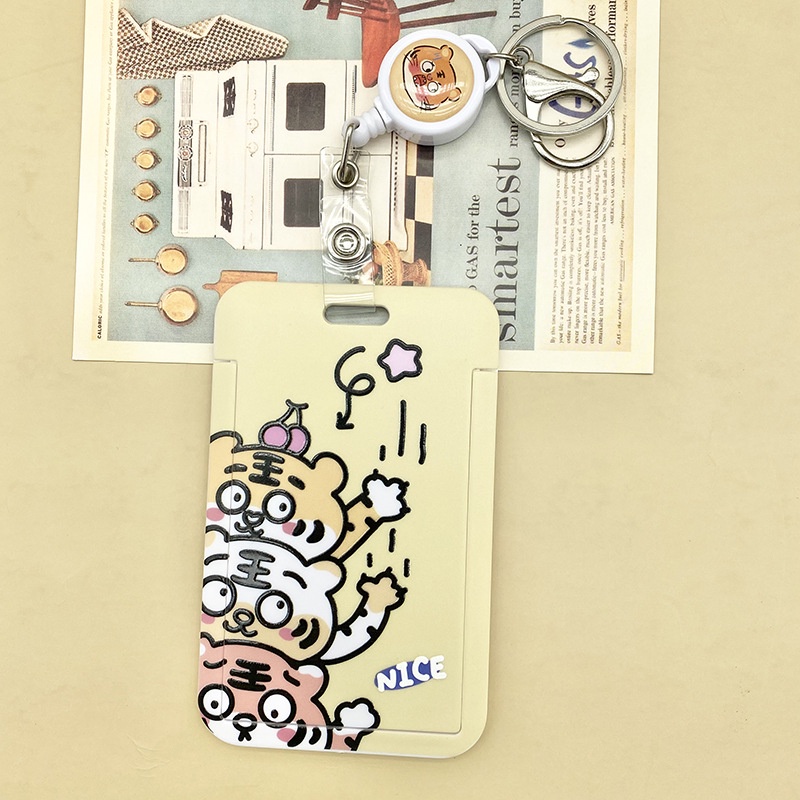 Dây Đeo Thẻ ID/Thẻ Tên In Họa Tiết Hổ Hoạt Hình Dễ Thương Có Thể Thu Gọn Tiện Dụng Cho Học Sinh