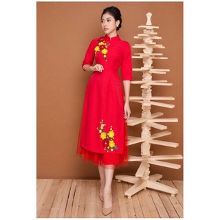 Áo Dài Nữ Cách Tân⚡ FREESHIP ⚡Áo Dài Thêu Hoa Siêu Xinh ( size 40 - 55kg )