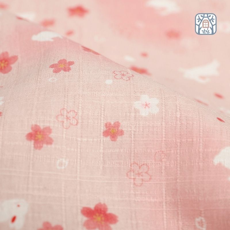 JHF-10 Vải cotton 100% tự nhiên🍒JHF🍒khổ vải 110cm, thỏ ngọc và hoa nhí - vải đẹp handmade, quilt, may quần áo