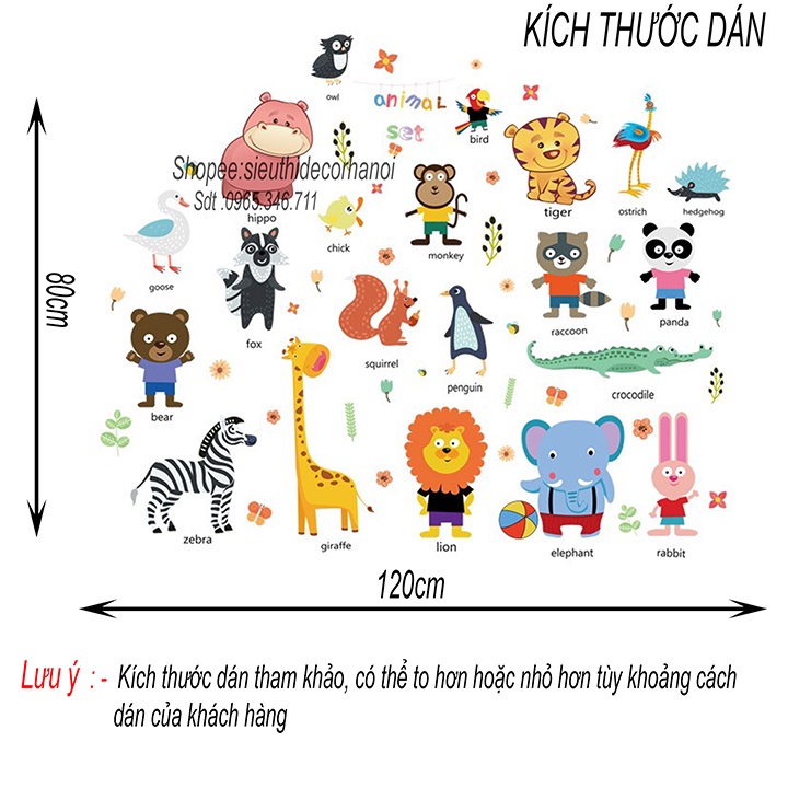 Tranh dán tường cho bé Vườn thú Animal HM92025 - Decal hình dán con vật cho bé học