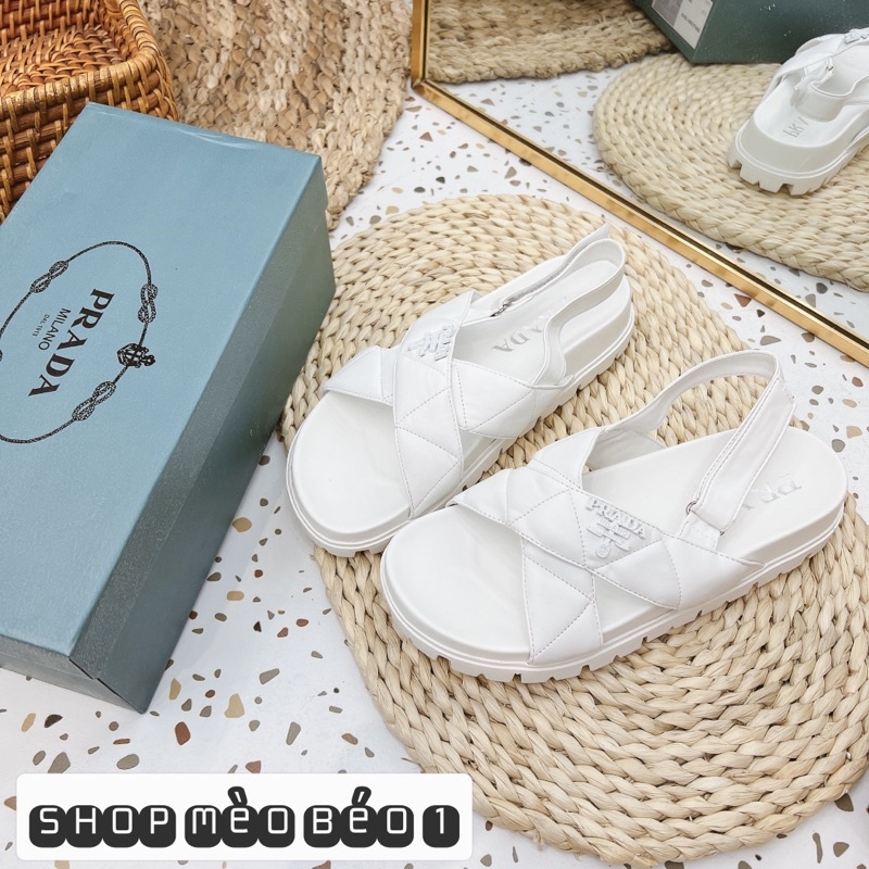 Sandal prd quai chéo bản to đế bằng fullbox