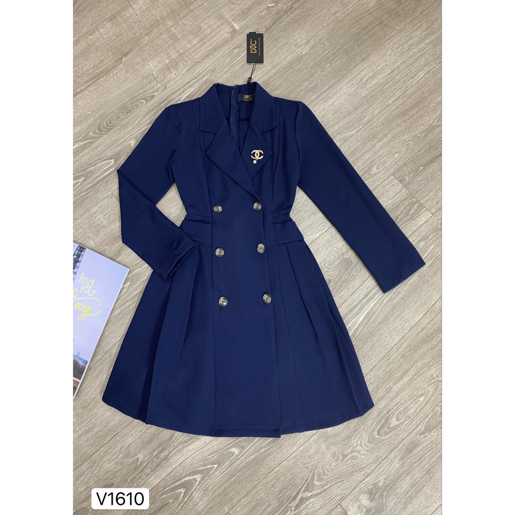 Váy xanh xòe cổ vest V1610 - Đẹp Shop DVC - Kèm ảnh thật trải sàn do shop tự chụp | BigBuy360 - bigbuy360.vn