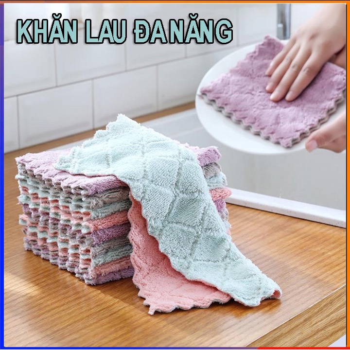 Khăn lau đa năng bếp, bát đĩa, cốc chén thấm nước chống dính dầu mỡ hai mặt