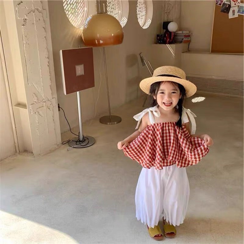 Set áo dây 2 tầng quần thô đũi bé gái