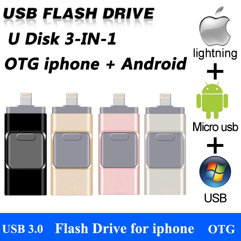 Usb Otg 3 Trong 1 256gb 128gb Cho Iphone X / 8 / 7 Plus / 6 / 6s / Se / Ipad