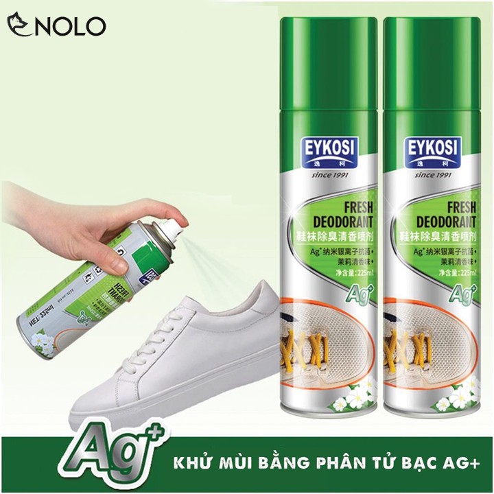 Chai Xịt Khử Mùi Giày Vớ Eykosi 225ml Khử Khuẩn Công Nghệ Phân Tử Bạc Hương Hoa Nhài