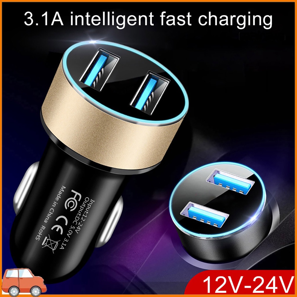 Cục Sạc Điện Thoại Nhanh 3.1A Hai Cổng USB Cho Xe Hơi