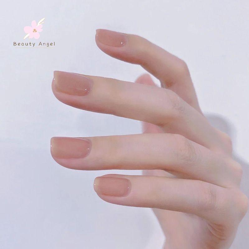 Bộ 24 Móng Tay Giả Ngắn Màu Nude Thời Trang Có Thể Tháo Rời