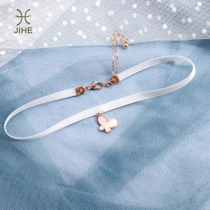 【JIHE】Vòng Cổ Choker Màu Trắng Phối Ren Phong Cách Nhật Hàn Thời Trang