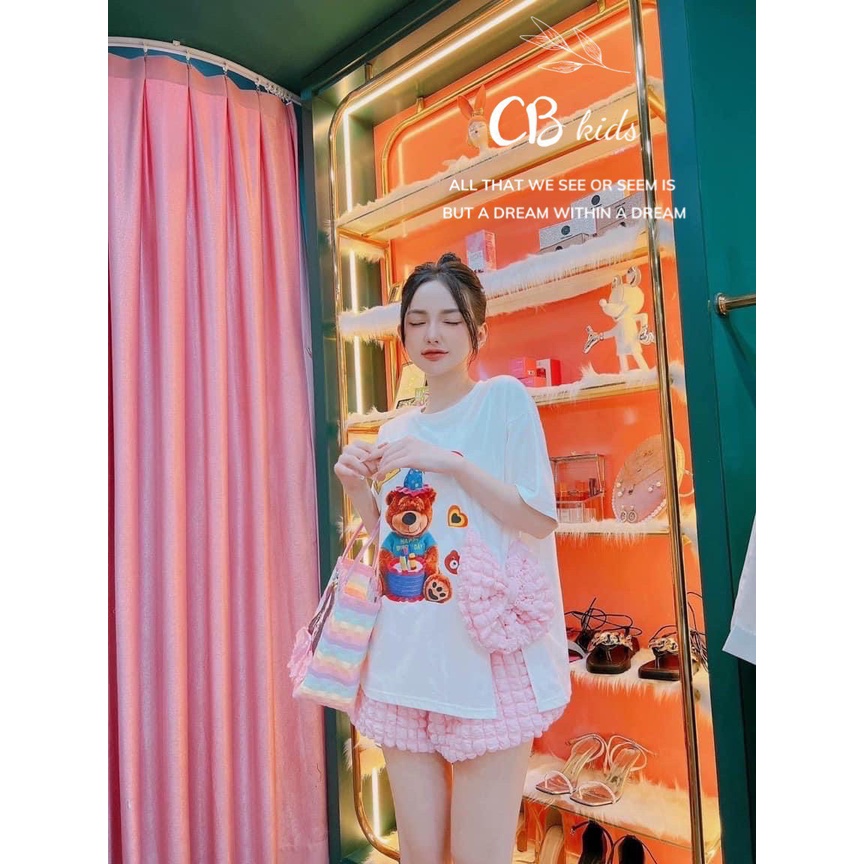 Quần áo cộc tay bé gái, set bộ quần xốp phồng ô vuông phối áo cotton xẻ tà hông cho bé