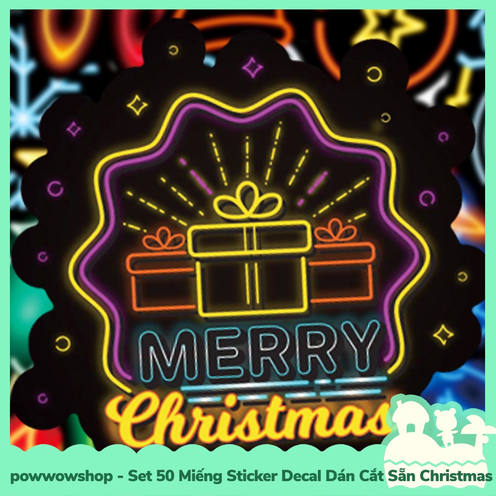 [Sẵn VN - Hỏa Tốc] Set 50 Miếng Sticker Decal Cắt Sẵn DIY Dán Trang Trí Vật Dụng Mẫu Christmas Tree Neon Darken