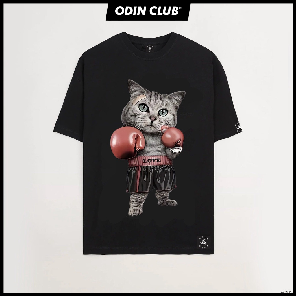 Áo thun oversize Boxing Cat , áo phông cotton nam nữ unisex, ODIN CLOTHING
