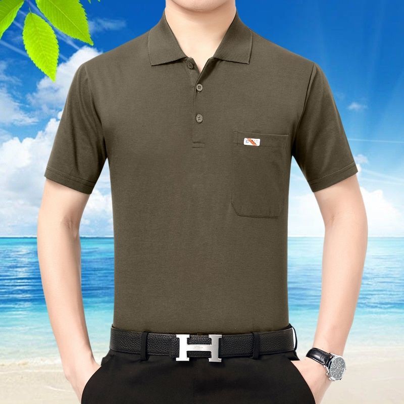 Áo sơ mi trung niên ngắn tay nam mỏng phù hợp với bố mùa hèmùa hè áo thun tay ngắn có ve cho người trung niên và cao tuổ