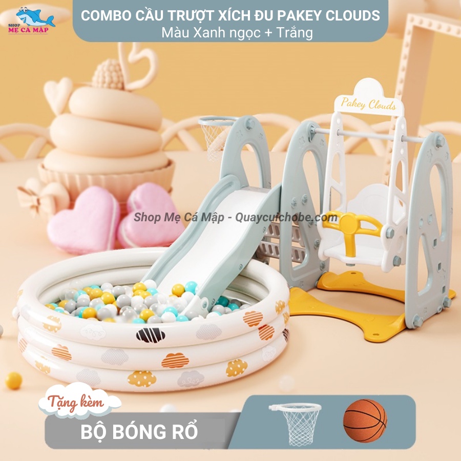 Cầu trượt cho bé Pakey Cloud TẶNG KÈM BÓNG RỔ, cầu trượt cao dày dặn chịu tải trọng 80kg