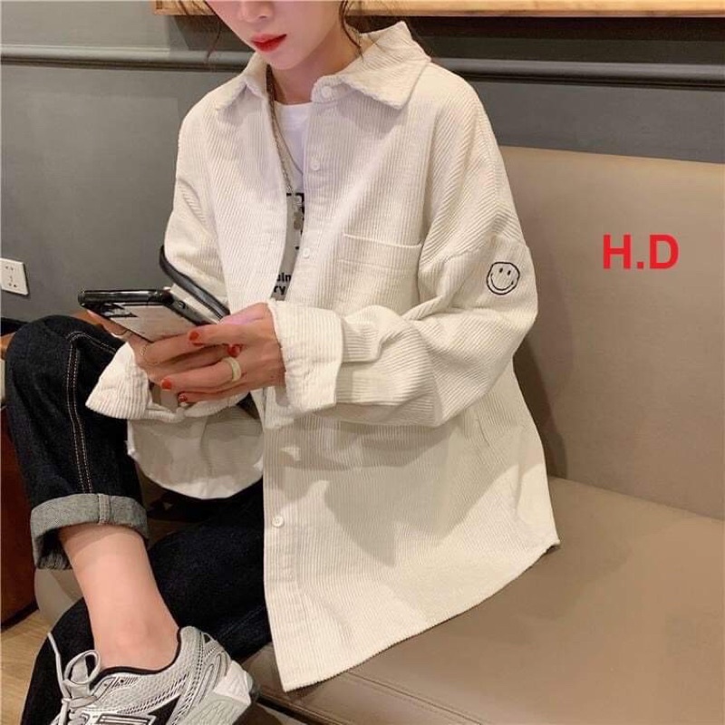 Áo sơ mi nhung tay túi mặt cười HD12