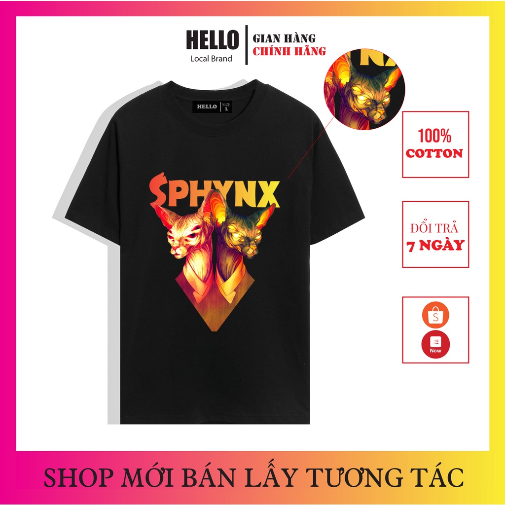 [Áo phông Nữ Nam tay lỡ] Áo thun Unisex tay lỡ form rộng nam nữ HELLO Sphynx [Balo] _Ap25