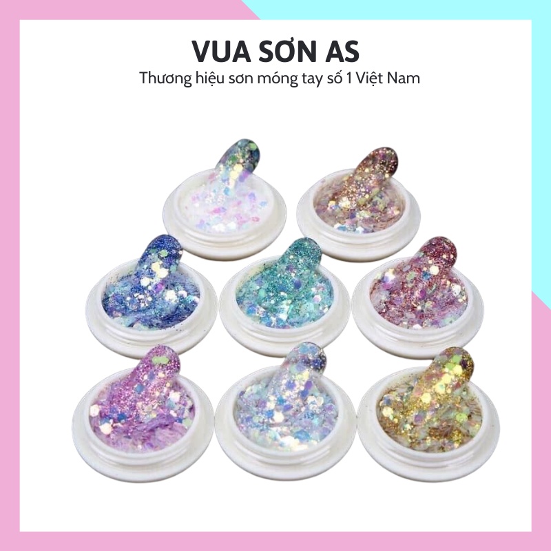 Phụ kiện nail giá rẻ sét nhũ khổng tước nhũ kim cương vảy cá set 8 hũ VUA SƠN AS