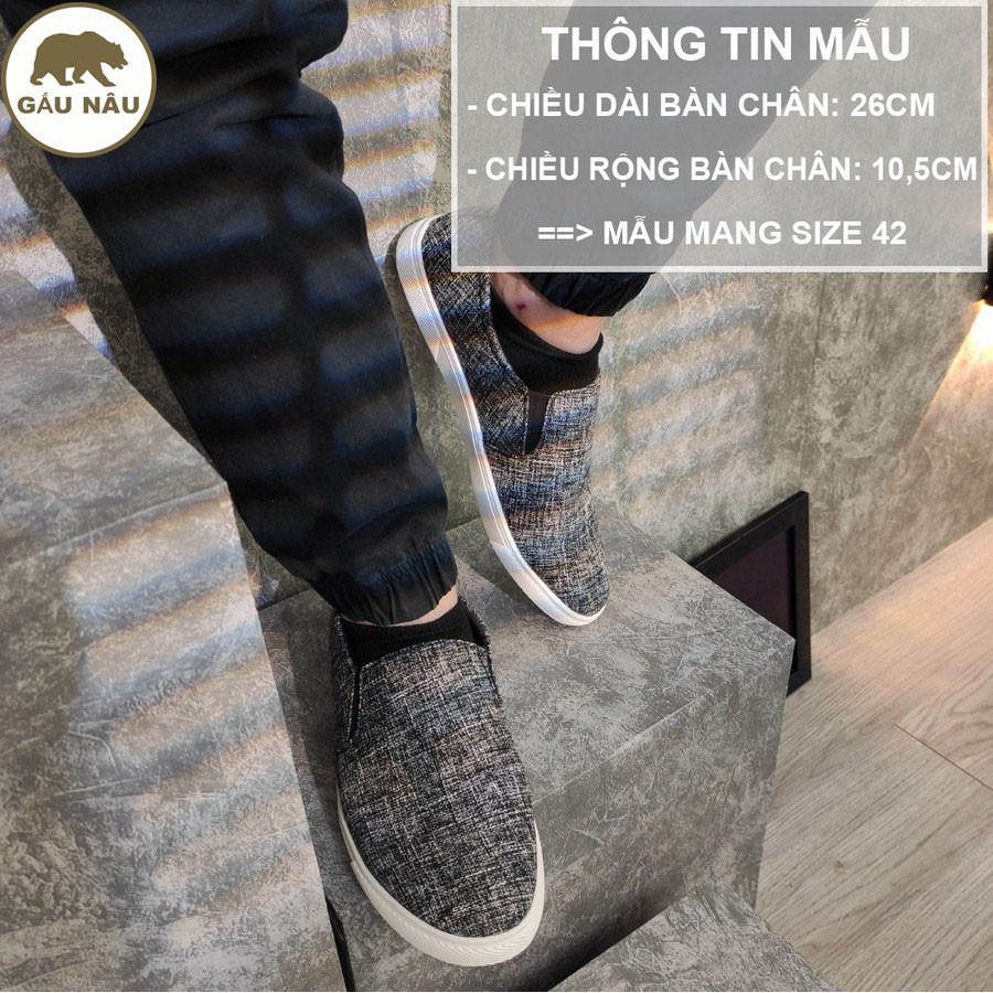 Giày lười nam thân vải siêu tốt đế chống trượt thơi trang GN216 Gấu nâu