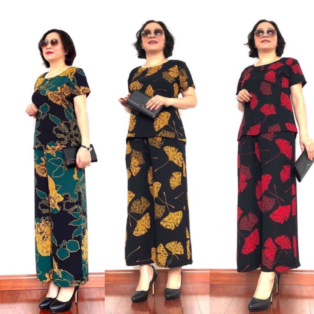 Đồ Bộ Trung Niên Cho Mẹ - Bộ đồ tay cộc quần dài Chất CÁT LỤA HÀN CHÂU