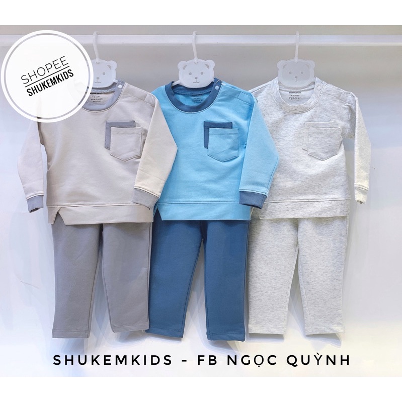 Nature wear Bộ dài tay phối nỉ da cá nature wear trai gái