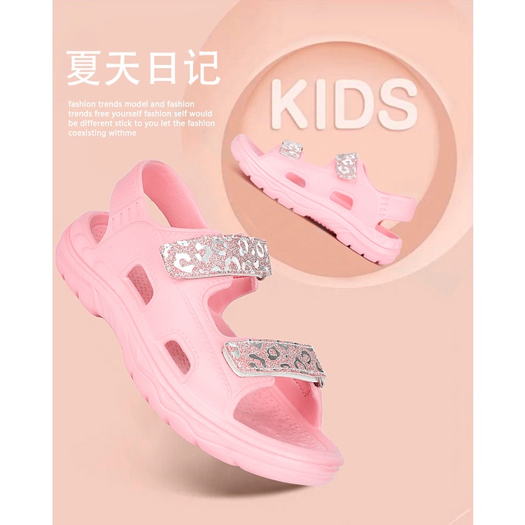 Giày Sandal Nhựa Quai Dán Lấp Lánh Thời Trang Đi Biển Cho Bé Gái 5-6-7-8 Tuổi/9 Tuổi/10 Tuổi