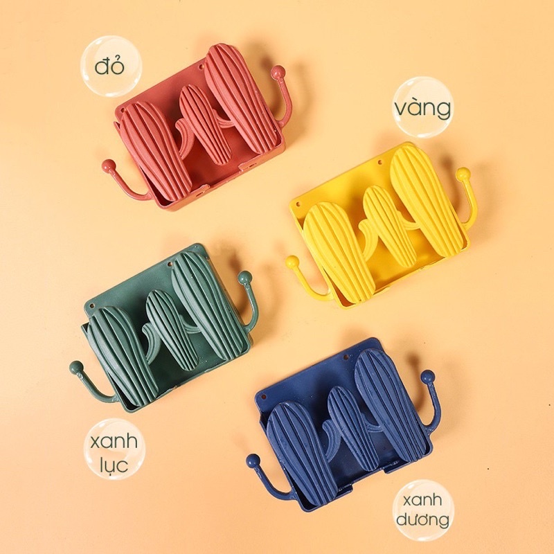 Kệ Dán Tường Có Tai Để Remote Hình Cây Xương Rồng, Đồ Dùng / Giá Đỡ Sạc Điện Thoại - Có Móc Treo Chìa Khóa