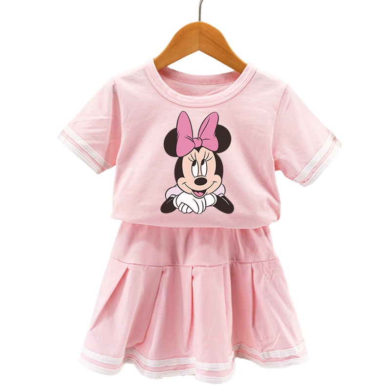 Set Đồ Thể Thao 2 Món Phối Áo Thun In Hình Chuột Mickey Dễ Thương Cho Bé Gái
